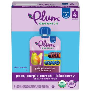 Plum Organics 4pk Pear Purple Carrot & Blueberry Baby Food Pouches - 16oz