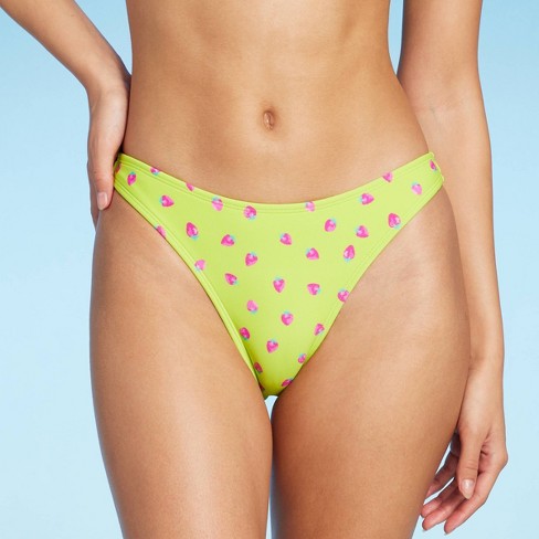 Women's High Leg Extra Cheeky Bikini Bottom - Wild Fable™ Green Strawberry  Print Xxs : Target