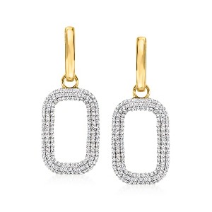 Ross-Simons 2.40 ct. t.w. White Topaz Paper Clip Link Hoop Drop Earrings in 18kt Gold Over Sterling - 1 of 4