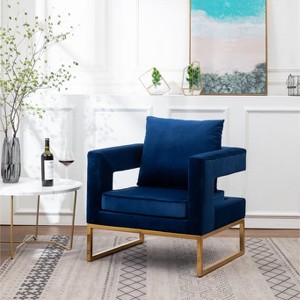 Roundhill Furniture Lenola Contemporary Upholstered Accent Arm Chair, Blue - 1 of 4