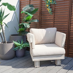 Moda Furnishings Outdoor Patio Deep Seating Aluminum Wood Grain Lounge Chair With Beige Cushions - 1 of 4
