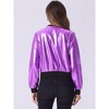 INSPIRE CHIC Women's Holographic Fashion Stand Collar Metallic Lightweight Zip Bomber Jacket - 4 of 4