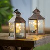 Evergreen Garden Outdoor Decor 8.5"H Battery Operated Twinkling Light Bulb Lantern, Brushed Bronze; Set of 2 - 2 of 4
