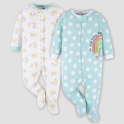 Gerber Baby 2pk Rainbow Dots Zip-Front Sleep N' Play - Light Blue/White Newborn