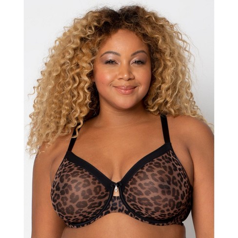 Curvy Couture Women's Full Figure Sheer Mesh Full Coverage Unlined  Underwire Bra Designer Leopard 34DD