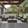 POCASSY 7-Piece Outdoor Furniture Set with Propane Fire Pit Table, Outdoor Living Set with All-Weather Brown Wicker Sectional Sofa and Swivel Chair - 2 of 4
