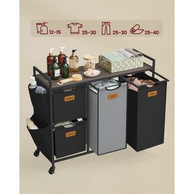 VASAGLE Chestnut Brown and Black 4-Compartment Rolling Laundry Sorter