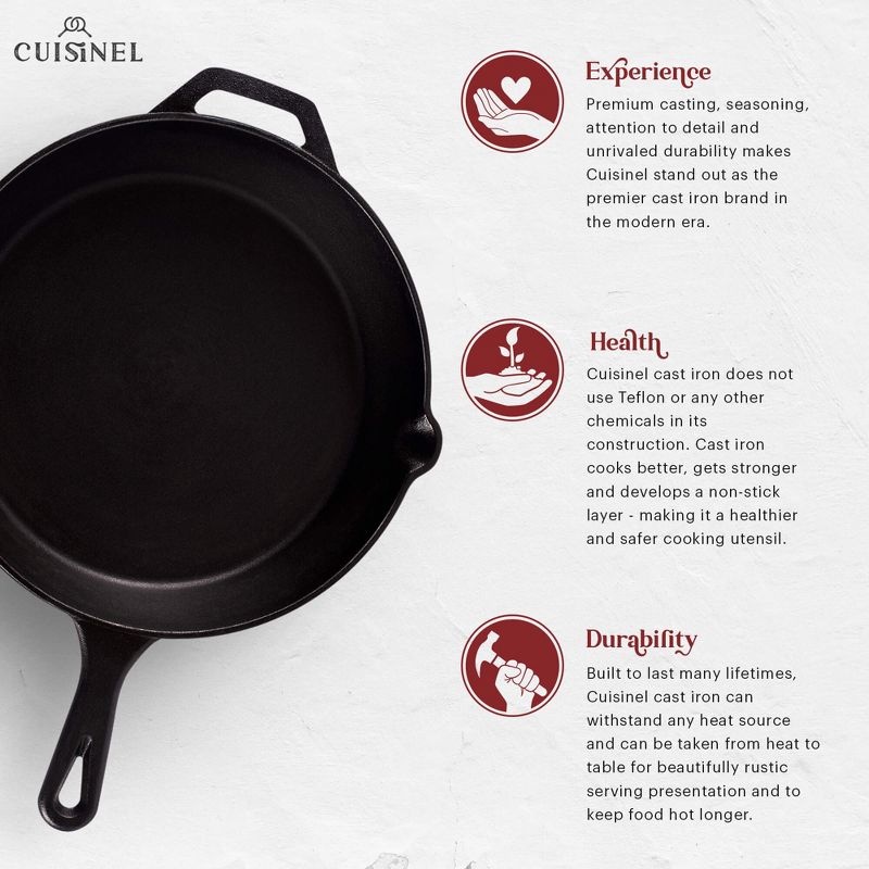 Cuisinel Cast Iron Skillet - 10"-Inch Frying Pan with Pour Spouts + Silicone Heat-Resistant Handle Cover Holder, 2 of 4