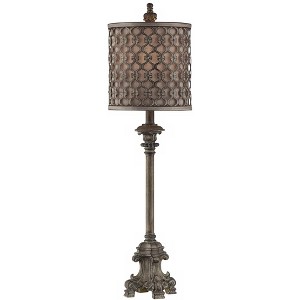Regency Hill French Buffet Table Lamp Beige Scroll Metal Lattice Candlestick Framed Cylinder Shade for Dining Room - 1 of 4