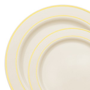 Smarty Had A Party Ivory w/ Gold Edge Rim Plastic Plates Dinnerware Set - 120 Sets - 1 of 4
