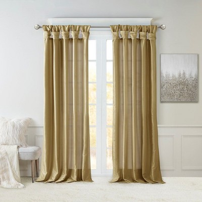 PAGED Faux Silk Blackout Curtains for Bedroom,Window Curtain Panel with Twisted Tab Top,Lined,Curtains for Living Room,Machine Washable