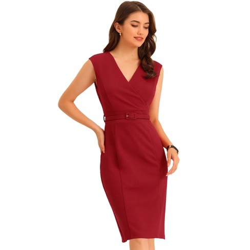 Plus Size Compact Crepe Wrap Waist Pencil Midi Dress