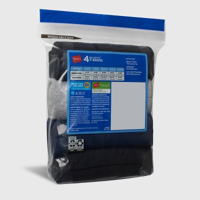 Hanes Boys' 4pk Crew Neck T-Undershirt - Black/Gray/Navy Blue L — фото 3