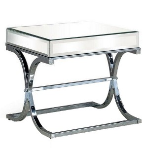 Royal Hampton 24 Inch Side End Table, Mirrored Panels, Curved Crossed Base, Chrome - 1 of 4