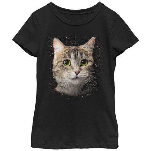 Girl's Lost Gods Cat In Space T-shirt - Black - Large : Target