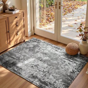 Entrance Rugs Indoor 3x5 Black Entry Rug Washable Abstract Black Small Area Rug Non - Slip Low Pile Throw Rugs Entryway - 1 of 4