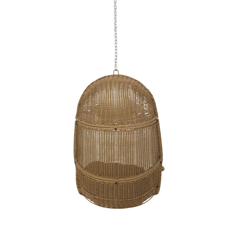 Orville Indoor/Outdoor Wicker Hanging Chair with 8&#39; Chain - Light Brown/Dark Gray - Christopher Knight Home, 6 of 10