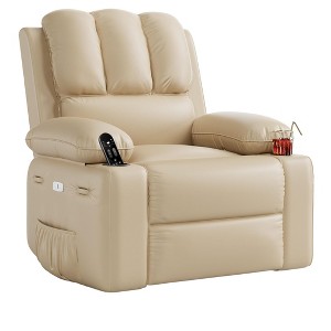 GustoWave Oversized Wide Swivel Recliner Chair with Heat and Massage - Swivel Faux Leather Rocking Recliner Sofa for Adults - 1 of 4