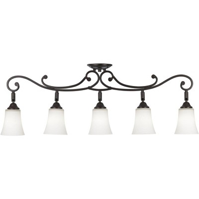 Pro Track Leaf and Vine 5-Head Ceiling Track Light Fixture Kit Spot Light Brown Oil Rubbed Bronze Finish White Glass Western Kitchen 36" Wide