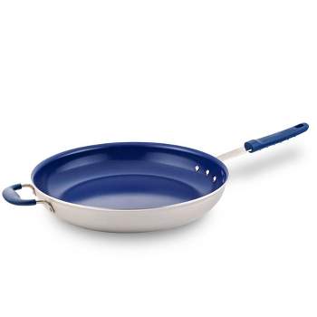 NutriChef 14" Extra Large Fry Pan - Skillet Nonstick Frying Pan with Silicone Handle, Ceramic Coating, Blue Silicone Handle