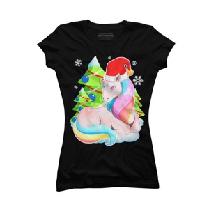 Junior's Design By Humans Santa Magical Fantasy Unicorn Christmas T Shirt By thebeardstudio T-Shirt - 1 of 3