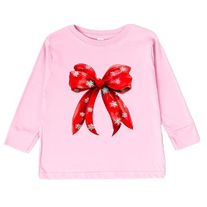 The Juniper Shop Coquette Christmas Snowflake Bow Toddler Long Sleeve Tee - 1 of 3