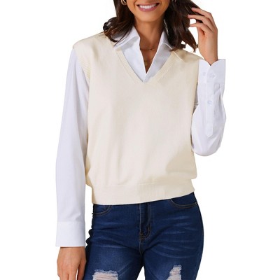 INSPIRE CHIC Women's V-Neck Sleeveless Uniform Classic Knitted Pullover Sweater Vest