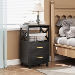 Heynemo Tall Nightstand, Side Table with 2 Drawers & Open Shelf on Top, Solid Feet, Ideal for Bedroom, Living Room, Home Office - 1 of 4