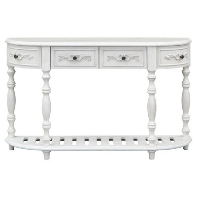 52 Inch Entryway Table, Sofa Table Entryway Table with 4 Drawers & 1 Shelf Retro Wood Curved Console Table for Living Room Home Furniture White