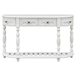 52 Inch Entryway Table, Sofa Table Entryway Table with 4 Drawers & 1 Shelf Retro Wood Curved Console Table for Living Room Home Furniture White - 1 of 4