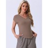 cheibear Women's Viscose Smile-shaped Hem V-Neck Pajamas Top with Chest Pocket - 3 of 4