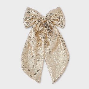 Sequin Hair Bow with 2026 Charm - Gold - 1 of 3