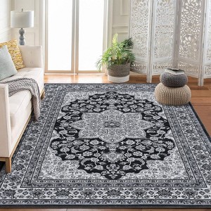 Area Rugs for Living Room, Machine Washable Low-Pile Carpet Rug for Bedroom, Vintage Floral Print Indoor Floor Rug Office Bedside Decor - 1 of 4