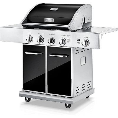 NutriChef Stainless Steel 5-Burner Propane Gas Grill with Side Burner - 52,000 BTU Grilling Capacity