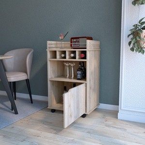 Gulches Macadamia Bar Cart with 4 Built-in Wine Racks and Shelf - 1 of 4