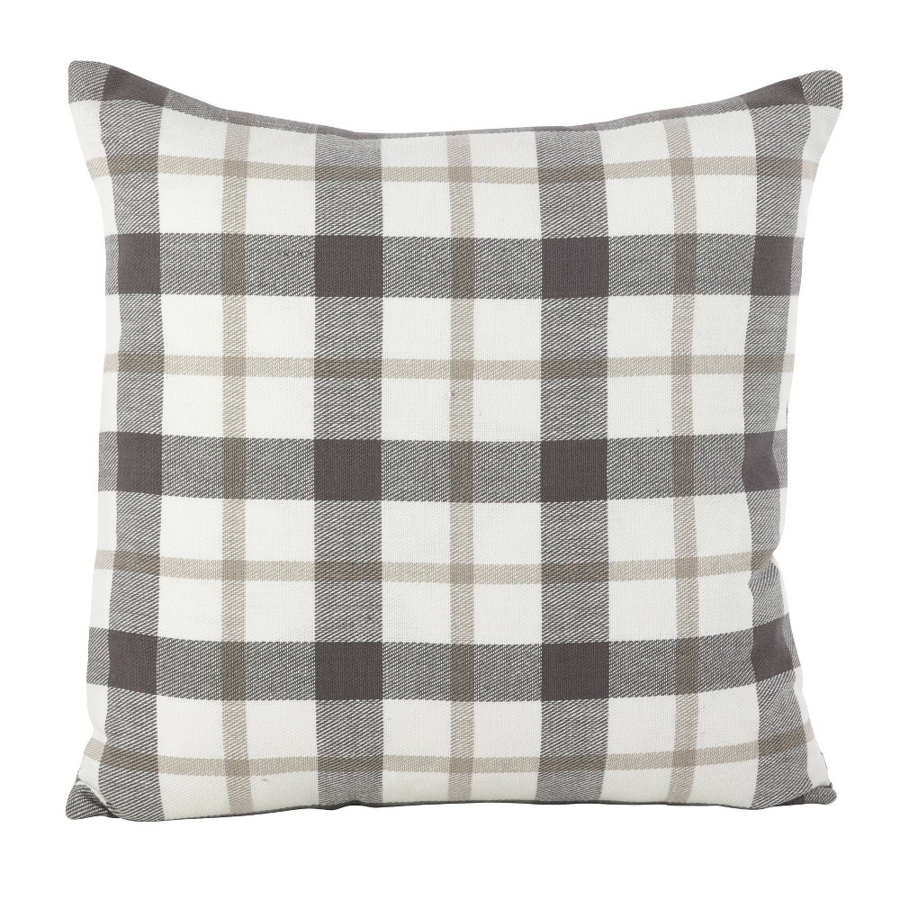 Photos - Pillow 20"x20" Plaid Down Filled Throw  Gray - Saro Lifestyle: Contemporary