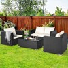 Costway 4PCS Patio Rattan Furniture Set Cushioned Sofa Chair Coffee Table Off White - 2 of 4