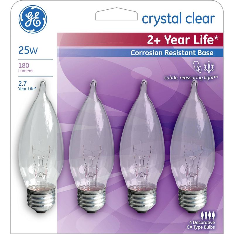 GE 25w 4pk Long Life Incandescent Chandelier Light Bulb White, 5 of 6