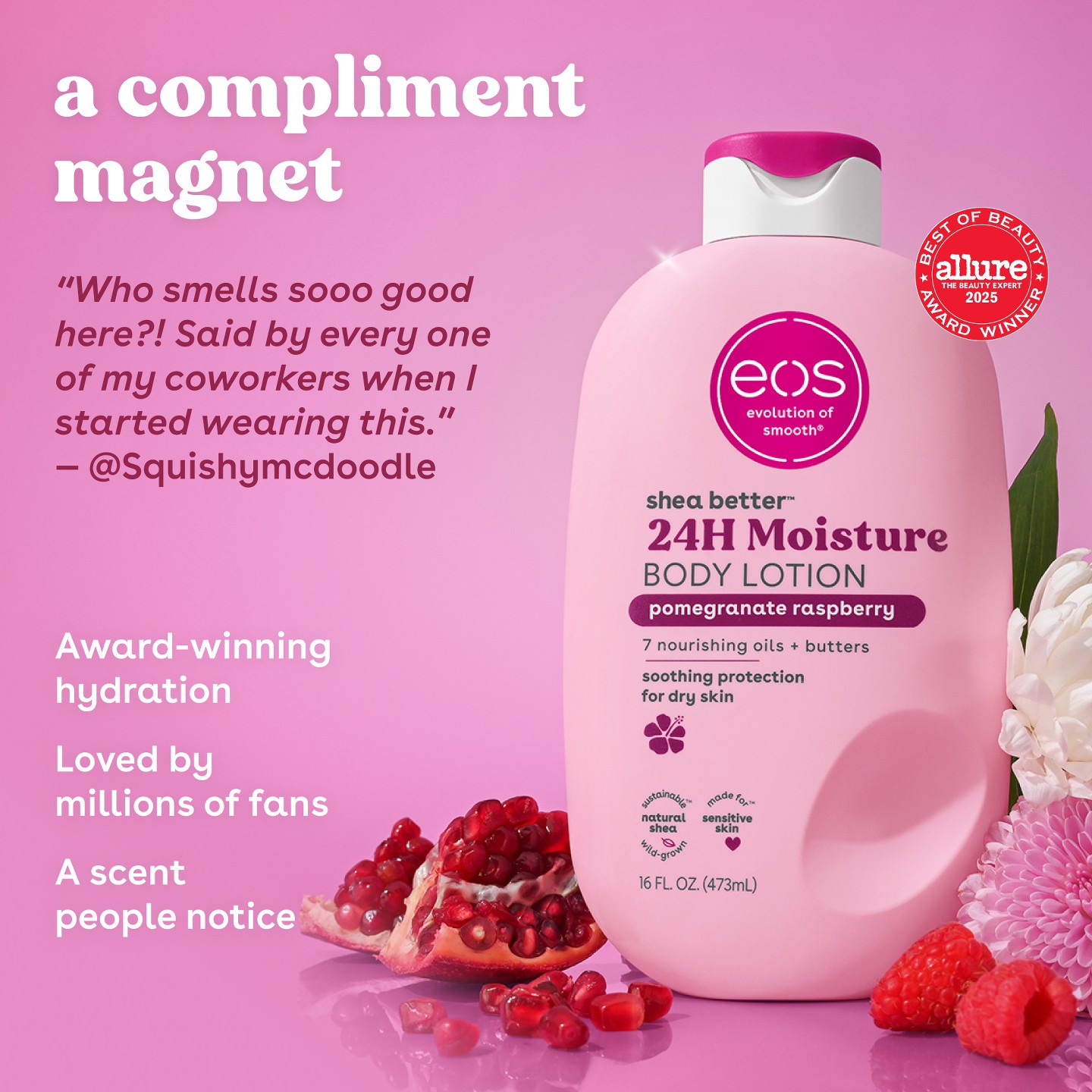Увлажняющий лосьон для тела eos Shea Better 24H, Pomegranate Raspberry, 16 fl oz — фото 4