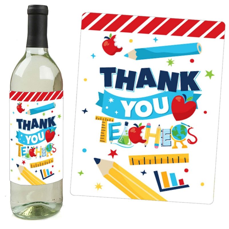 Big Dot of Happiness Thank You Teachers - Teacher Appreciation Christmas Gifts Decorations for Women and Men - Wine Bottle Label Stickers - Set of 4, 2 of 9