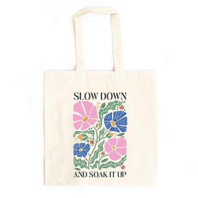 City Creek Prints Boho Slow Down Canvas Tote Bag - 15x16 - Natural