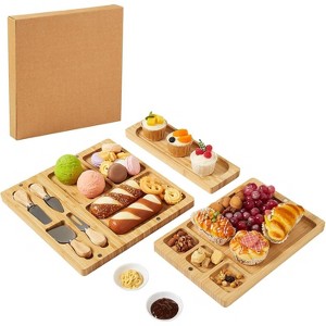 3 in 1 Bamboo Food Boards Gift Set, Large Bamboo Cheese Board Set with Knife Set & Ceramic Bowls, Deli Boards Set for Party, Housewarming, Wedding - 1 of 4