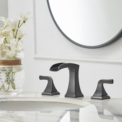 Oil-Rubbed Bronze 8-Inch Widespread Waterfall Bathroom Faucet