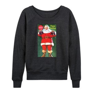 Women's - Coca-Cola - Vintage Santa with Glass Bottles Lightweight French Terry Wide Neck Long Sleeve Graphic Shirt - 1 of 4