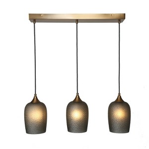 LNC Apphia 3-Lights 28" Modern Luxury Glass Kitchen Island Lightsing,Brass and Gray - 1 of 4