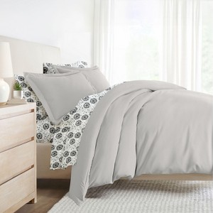 8PC Complete Bedding, Solid Duvet Cover, White Comforter and Patterned Sheet Set - Becky Cameron - 1 of 4