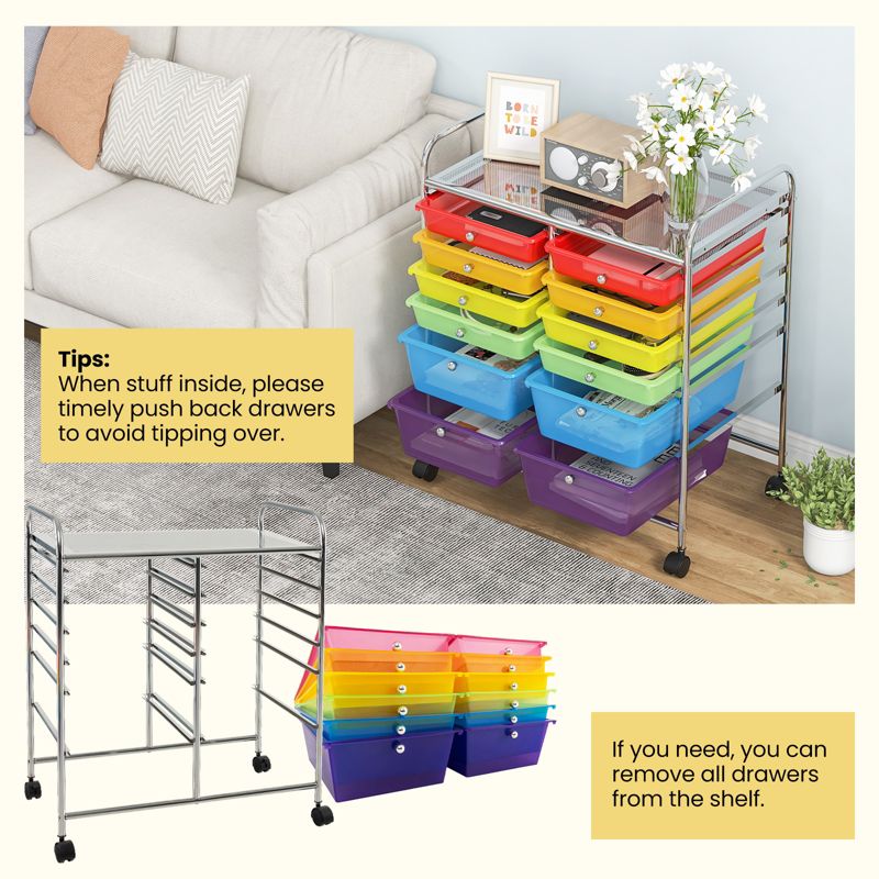 Tangkula 12-Drawers Rolling Storage Cart with Organizer Top, 4 of 10