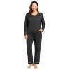 YafeMarte Women’s Super Soft Knit 2-Piece Long Sleeves Pajama Set with Contrast Design - 2 of 4