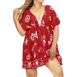 HAPPY BAY Womens Halloween Beachwear Swim Beach Cover Ups for Women Pirates Party Bikini Mini Dress Swimsuit Coverups for Women XL-XXL Red Skull - 1 of 4