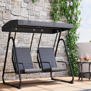 2-Person Outdoor Patio Swing Chair – Adjustable Canopy, Removable Cushions & Heavy-Duty Steel Frame (Dark Grey) - 1 of 4